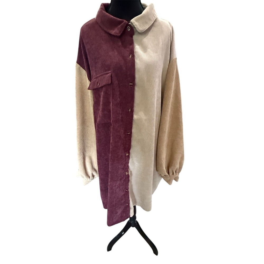 Nasty Gal Colorblock Corduroy Long Sleeve Shirt Dress Sz 18 Indie Sleaze - Picture 2 of 8